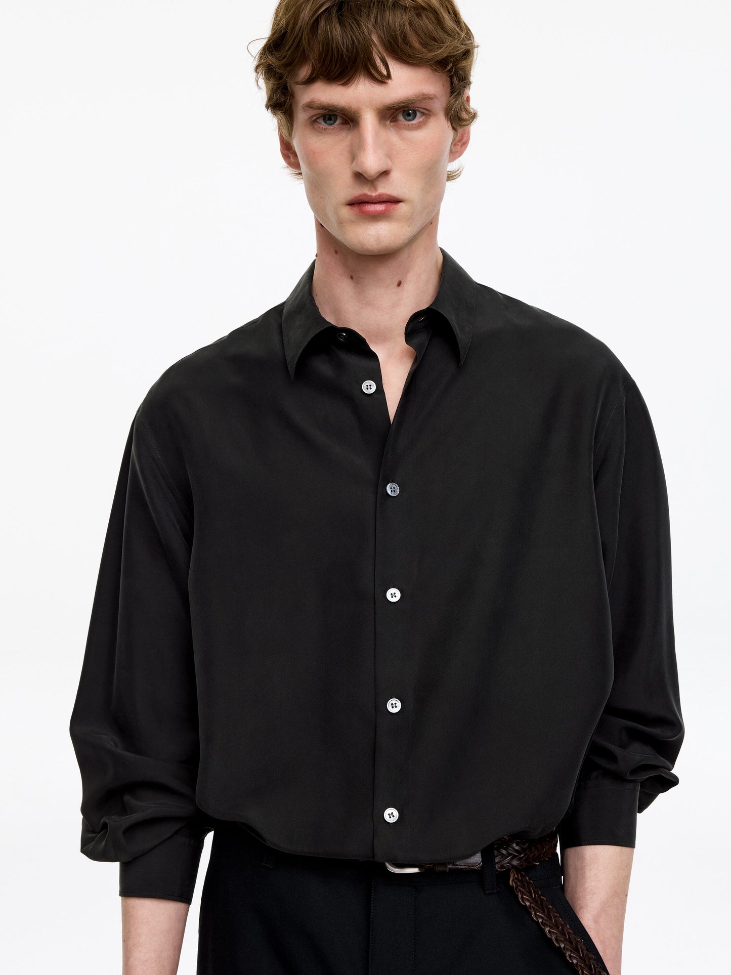 Relaxed Silk Shirt - Black - Image 4