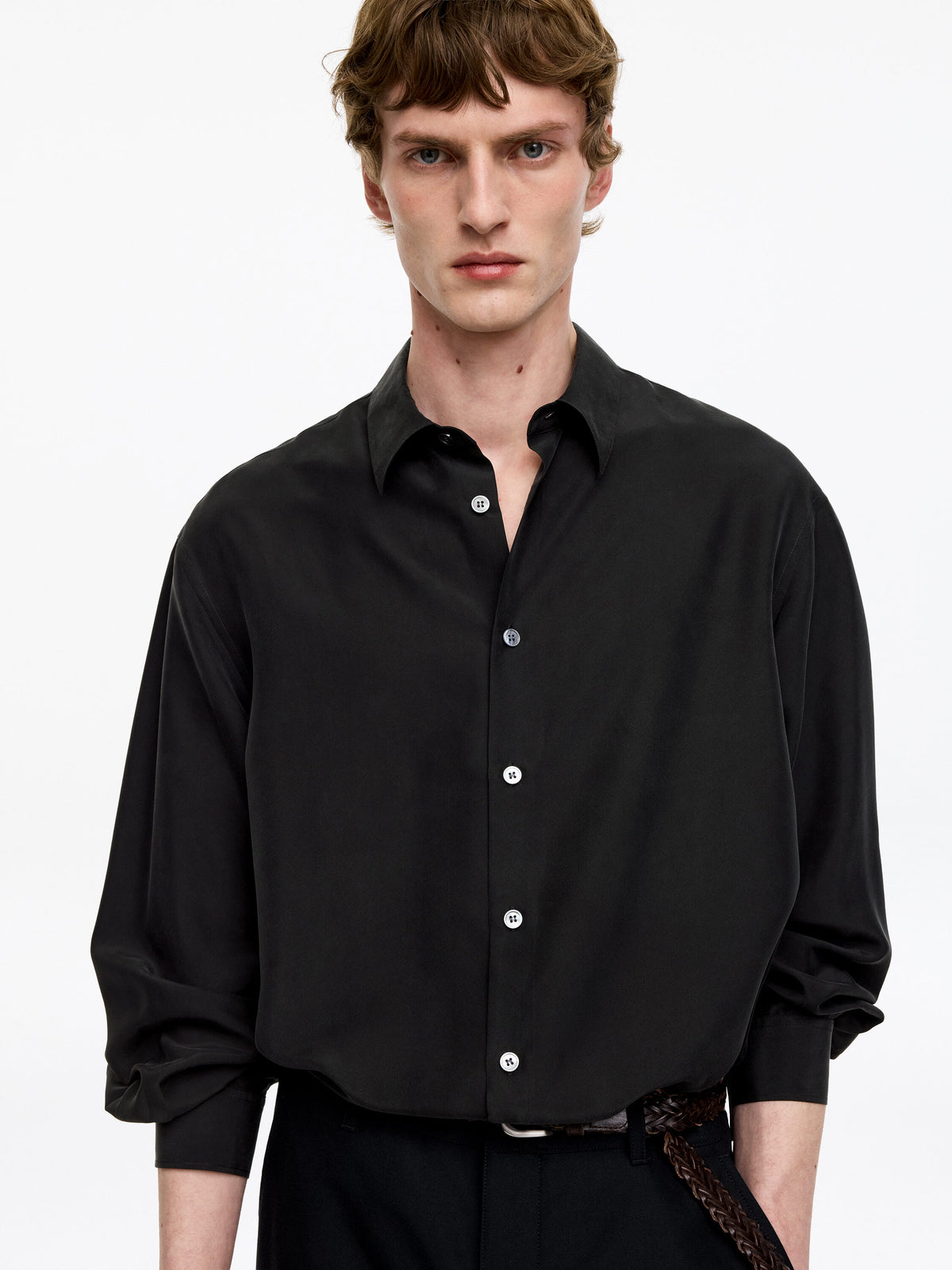 Relaxed Silk Shirt - Black - Image 4