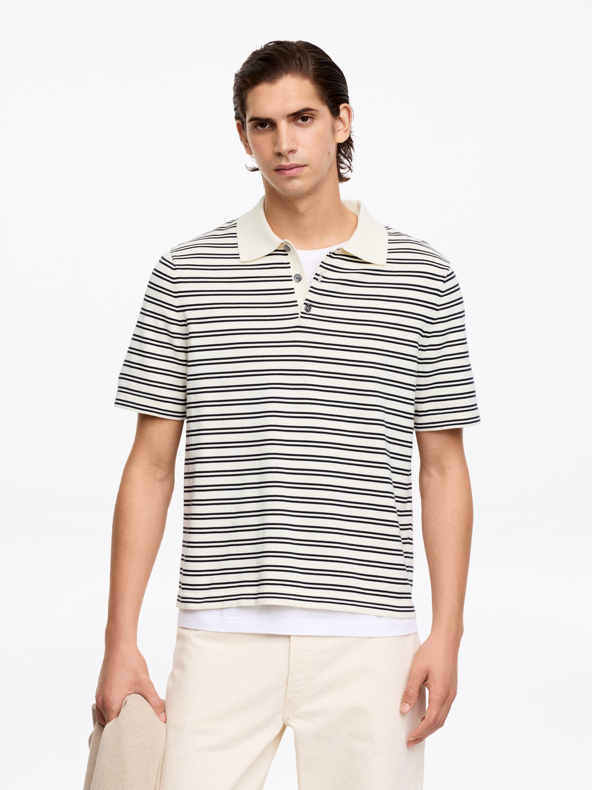 Fine-Knit Polo Shirt - White