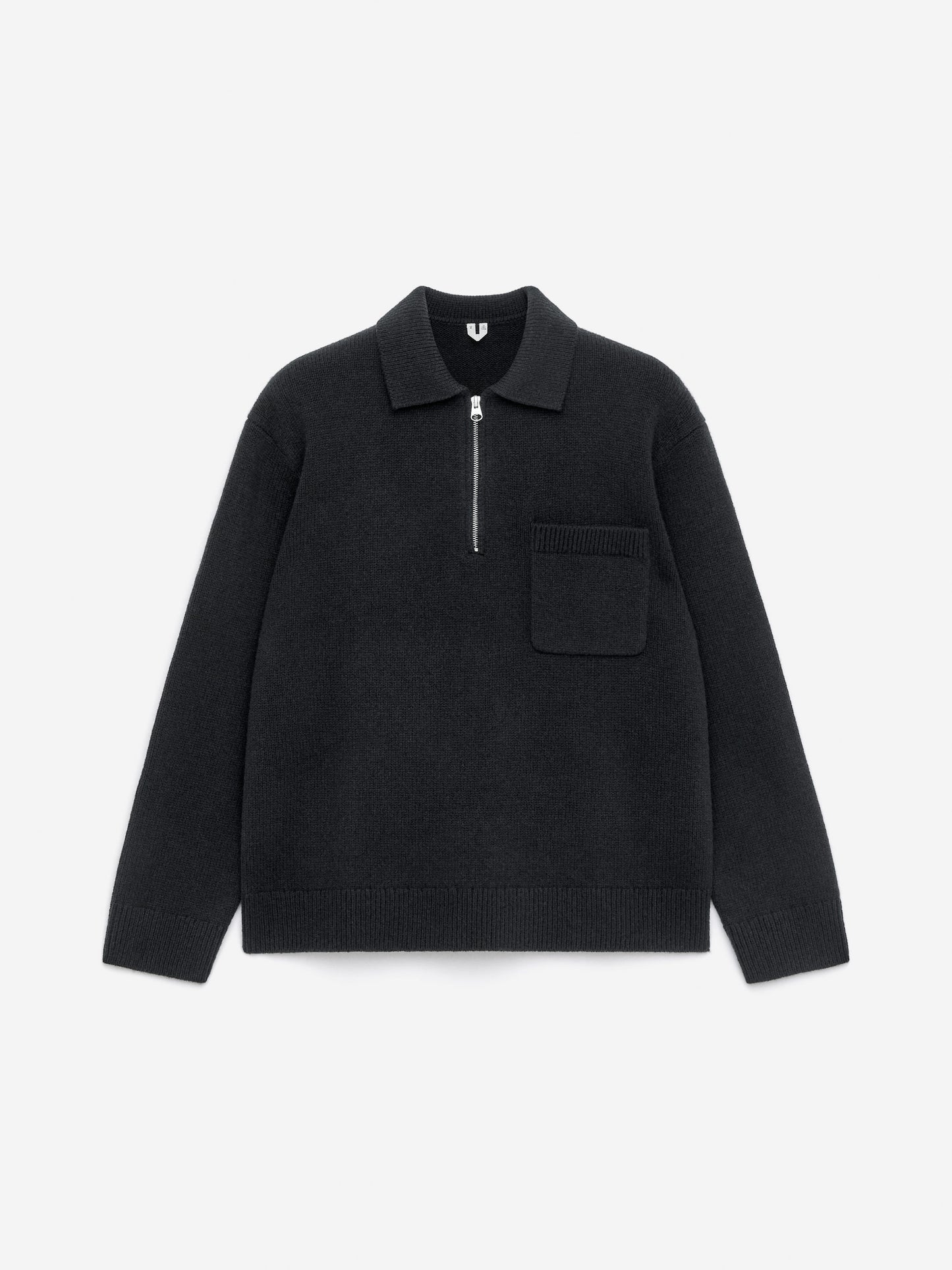 Knitted Wool Zip Polo Shirt - Black