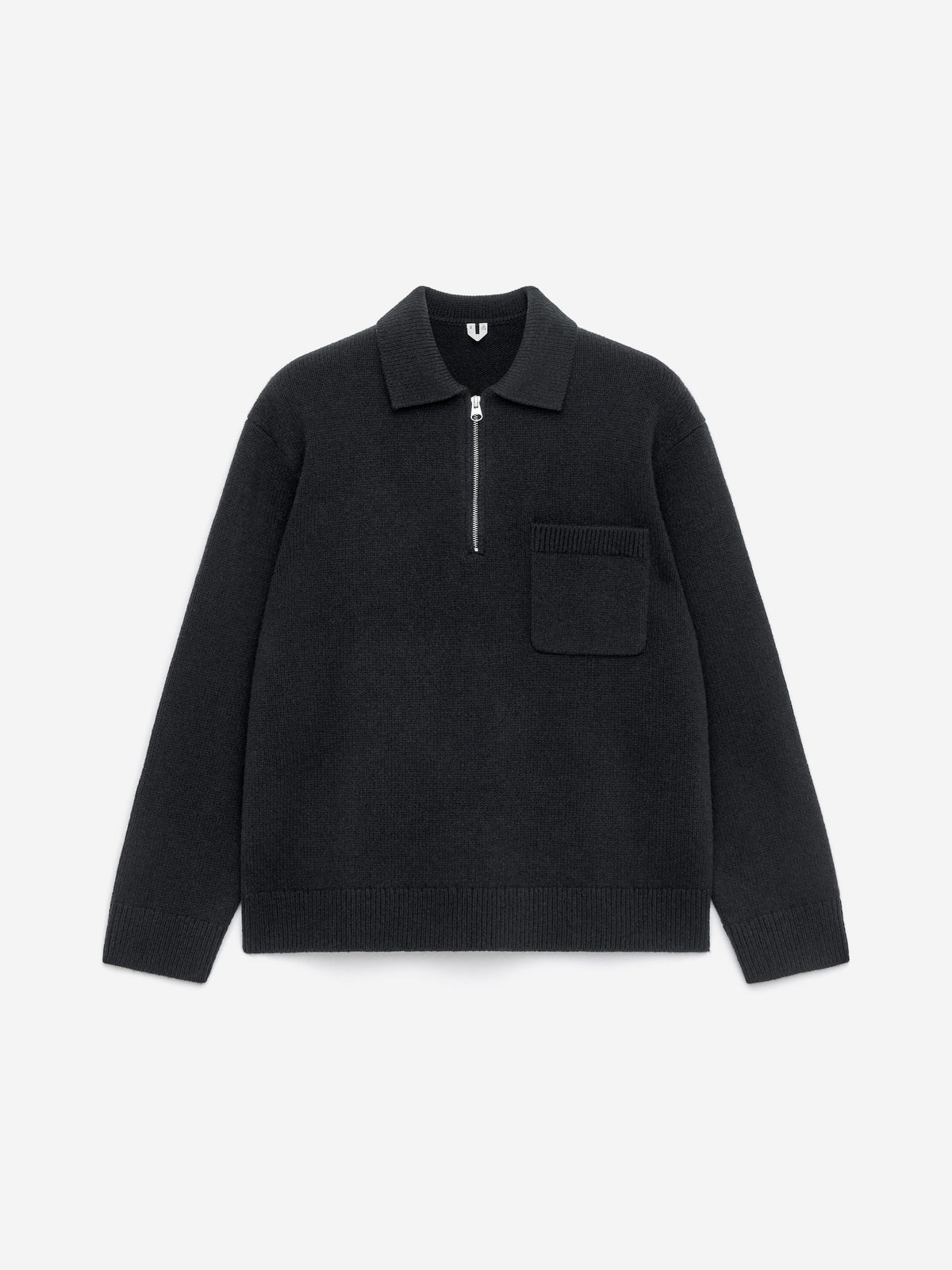 Knitted Wool Zip Polo Shirt - Black