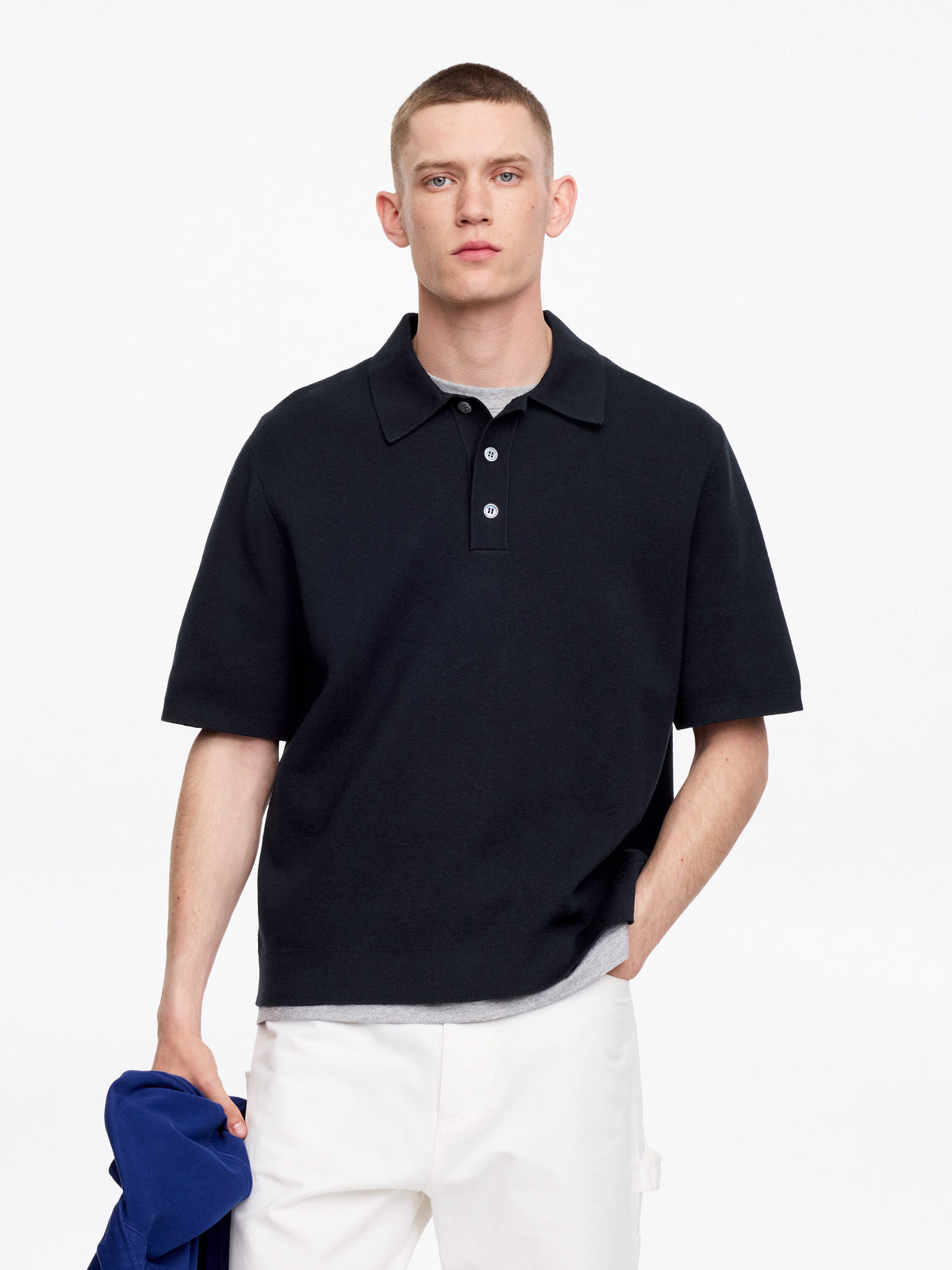 Fine-Knit Polo Shirt - Blue