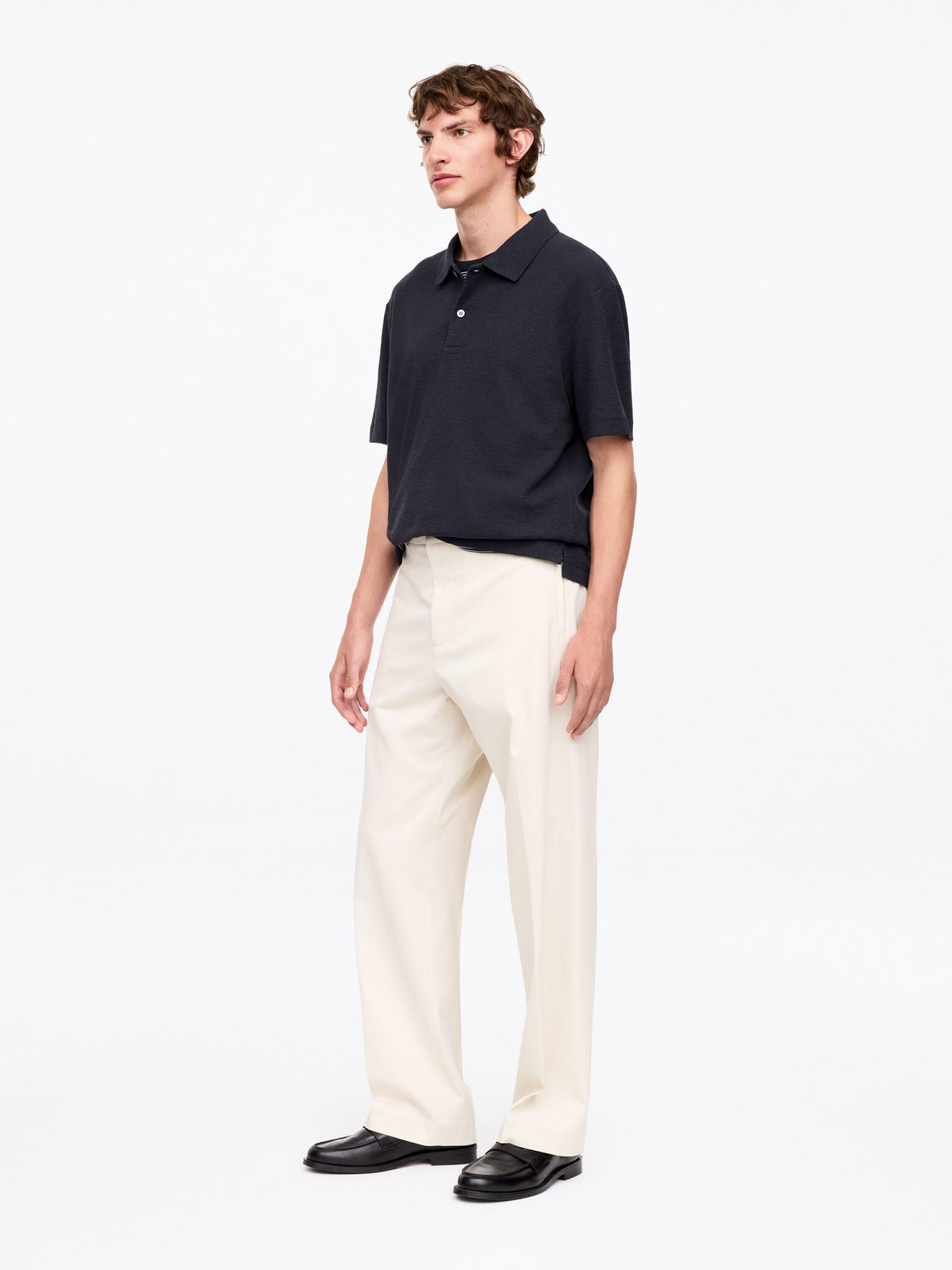 Cotton Linen Polo Shirt - Blue - Image 3