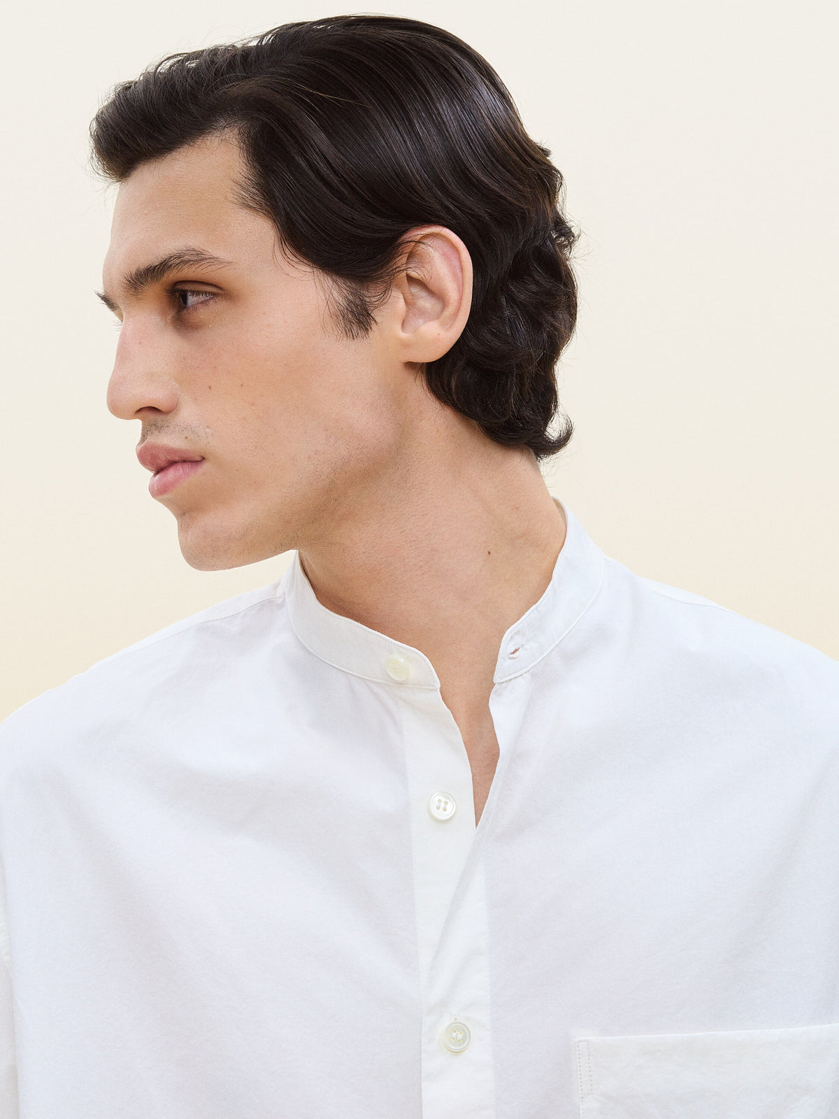 Band-Collar Poplin Shirt - White - Image 5