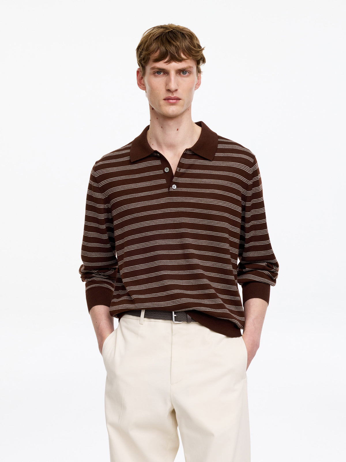 Merino Polo Jumper - Brown