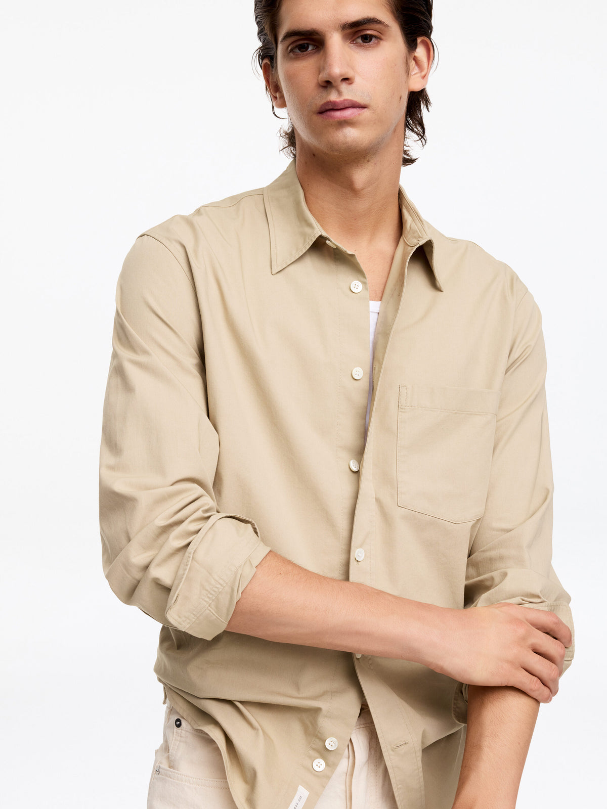 Relaxed Cotton Twill Shirt - Beige - Image 4
