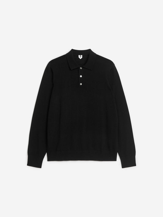 Merino Polo Jumper - Black