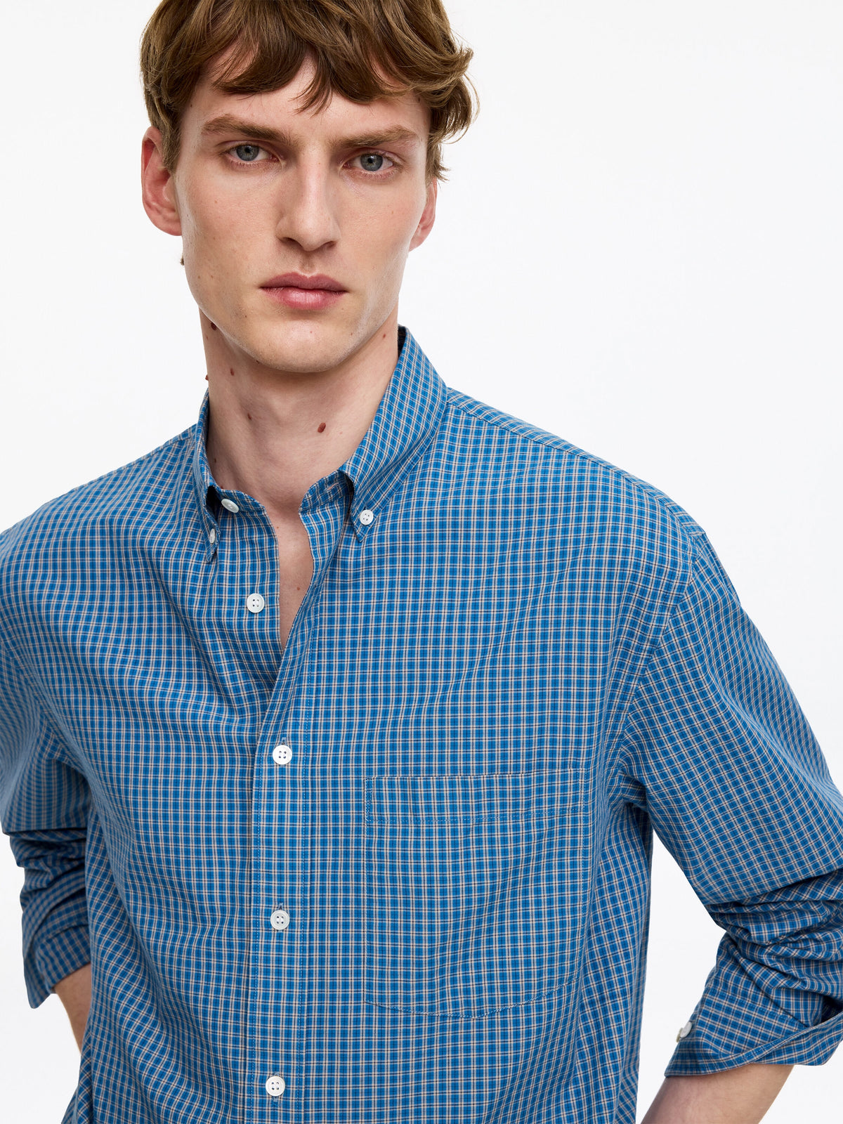 Relaxed Cotton Shirt - Blue - Image 4