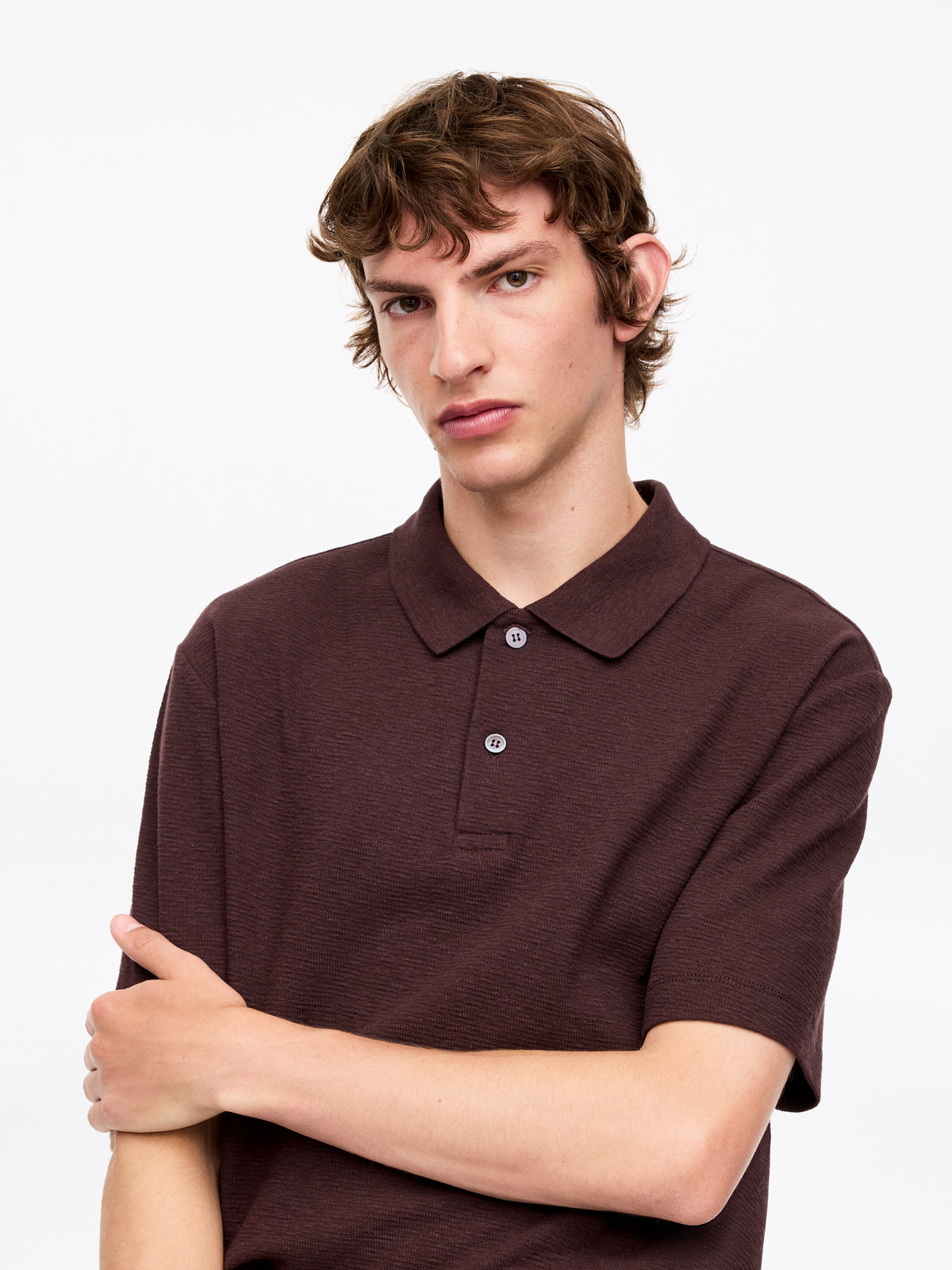Cotton Linen Polo Shirt - Brown - Image 4