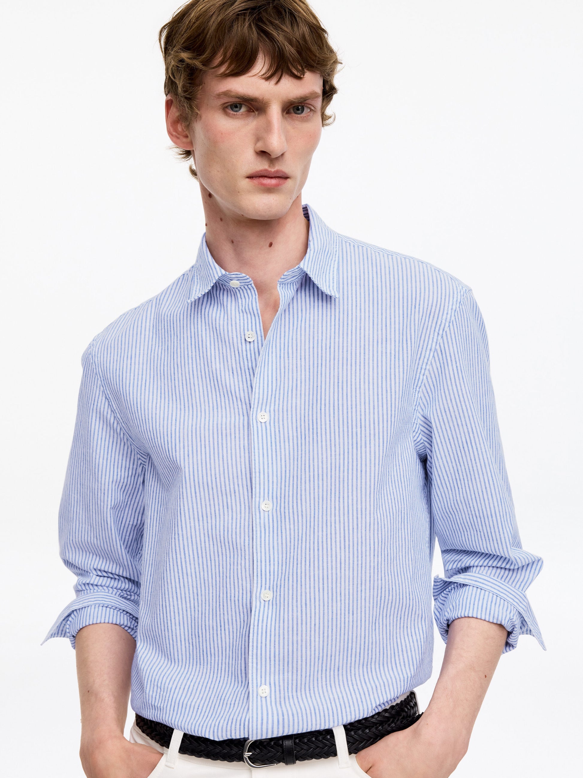Cotton Blend Shirt - Blue - Image 4