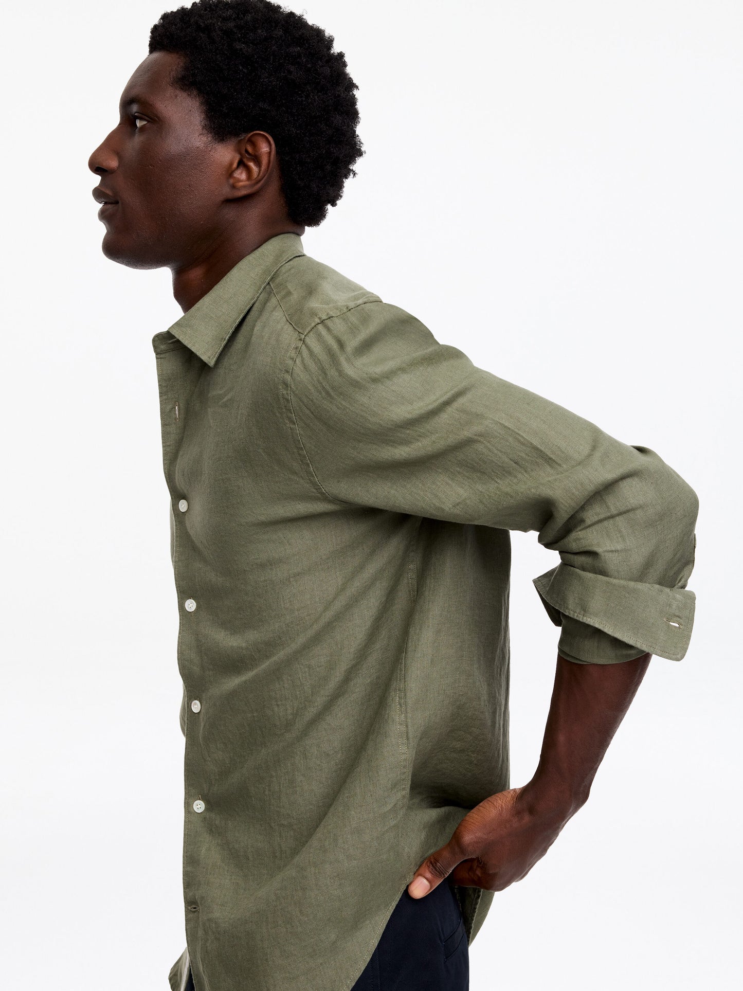 Regular Linen Shirt - Green - Image 3