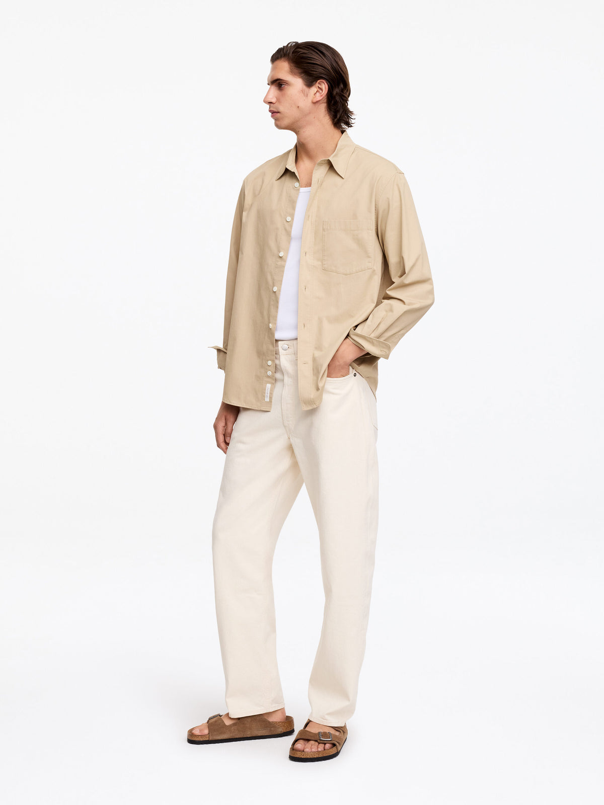 Relaxed Cotton Twill Shirt - Beige - Image 3