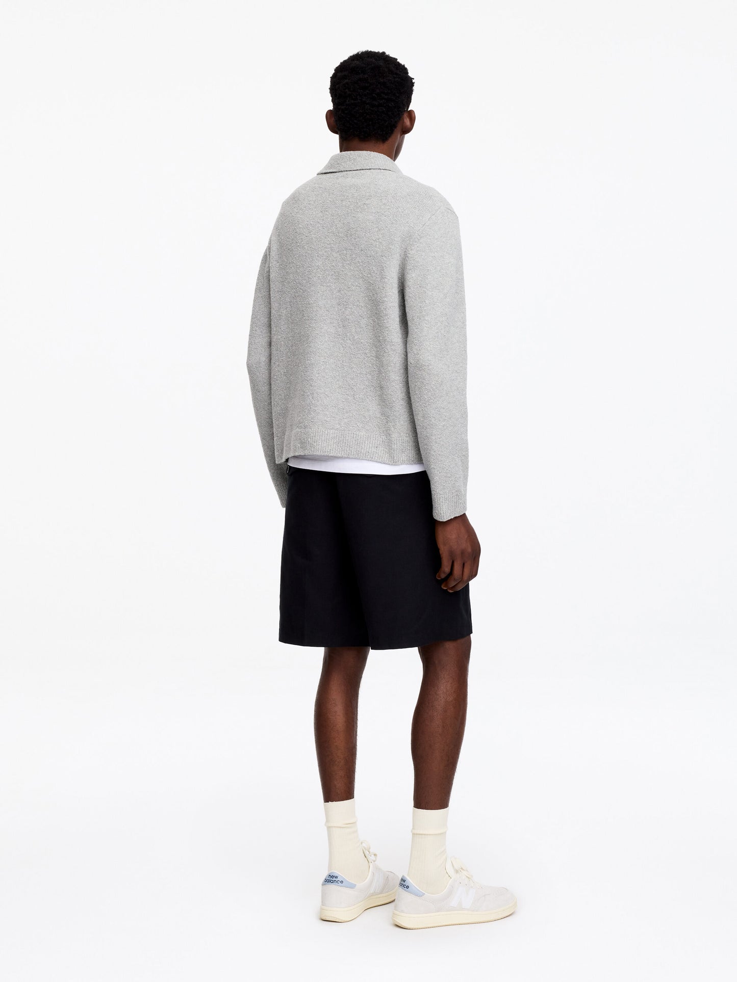 Knitted Cotton Blend Polo Shirt - Grey - Image 3