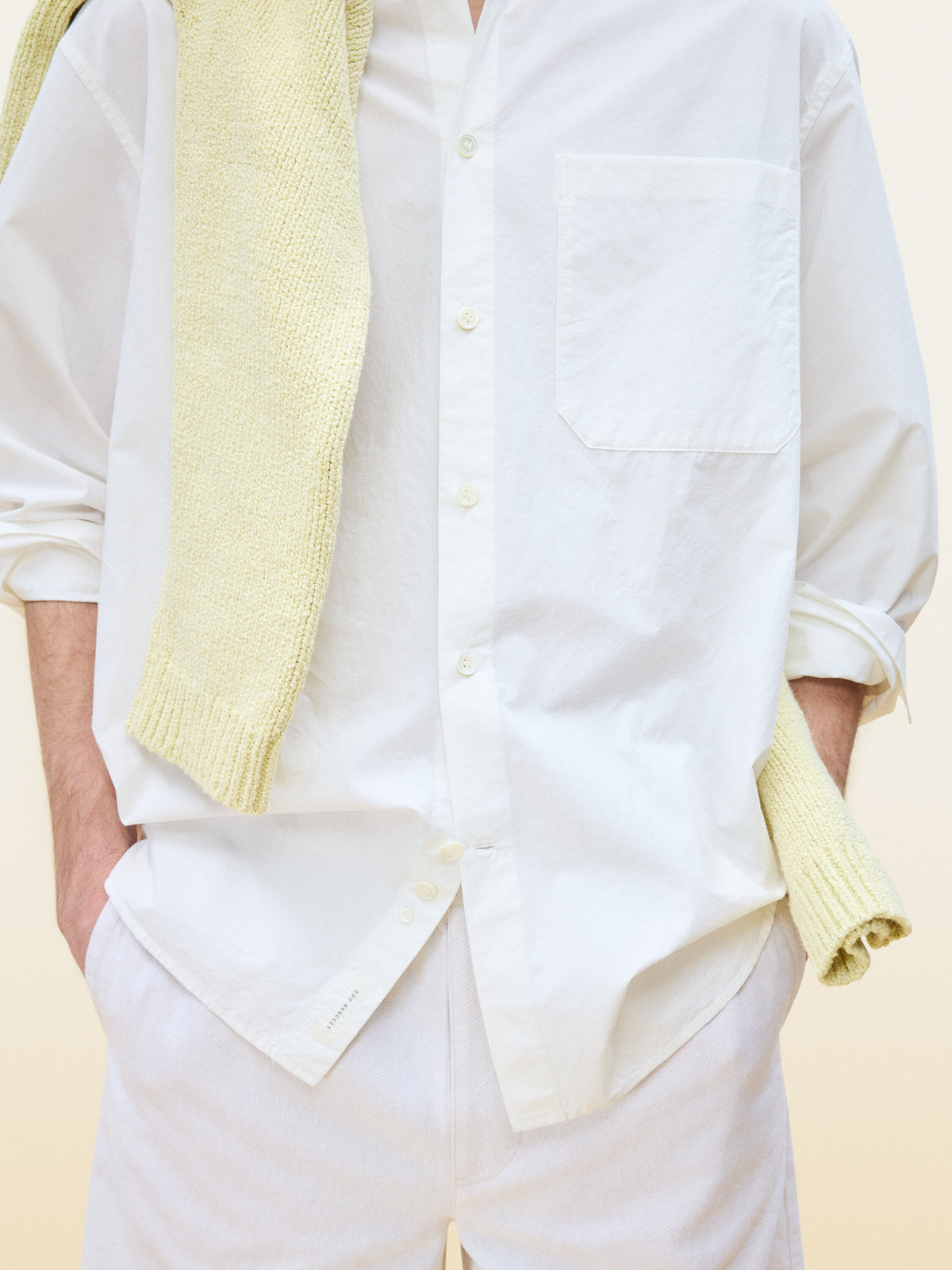 Band-Collar Poplin Shirt - White - Image 3