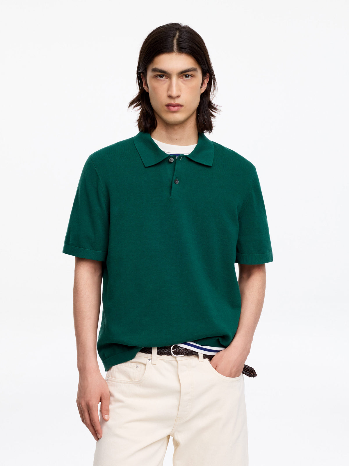 Fine-Knit Polo Shirt - Green