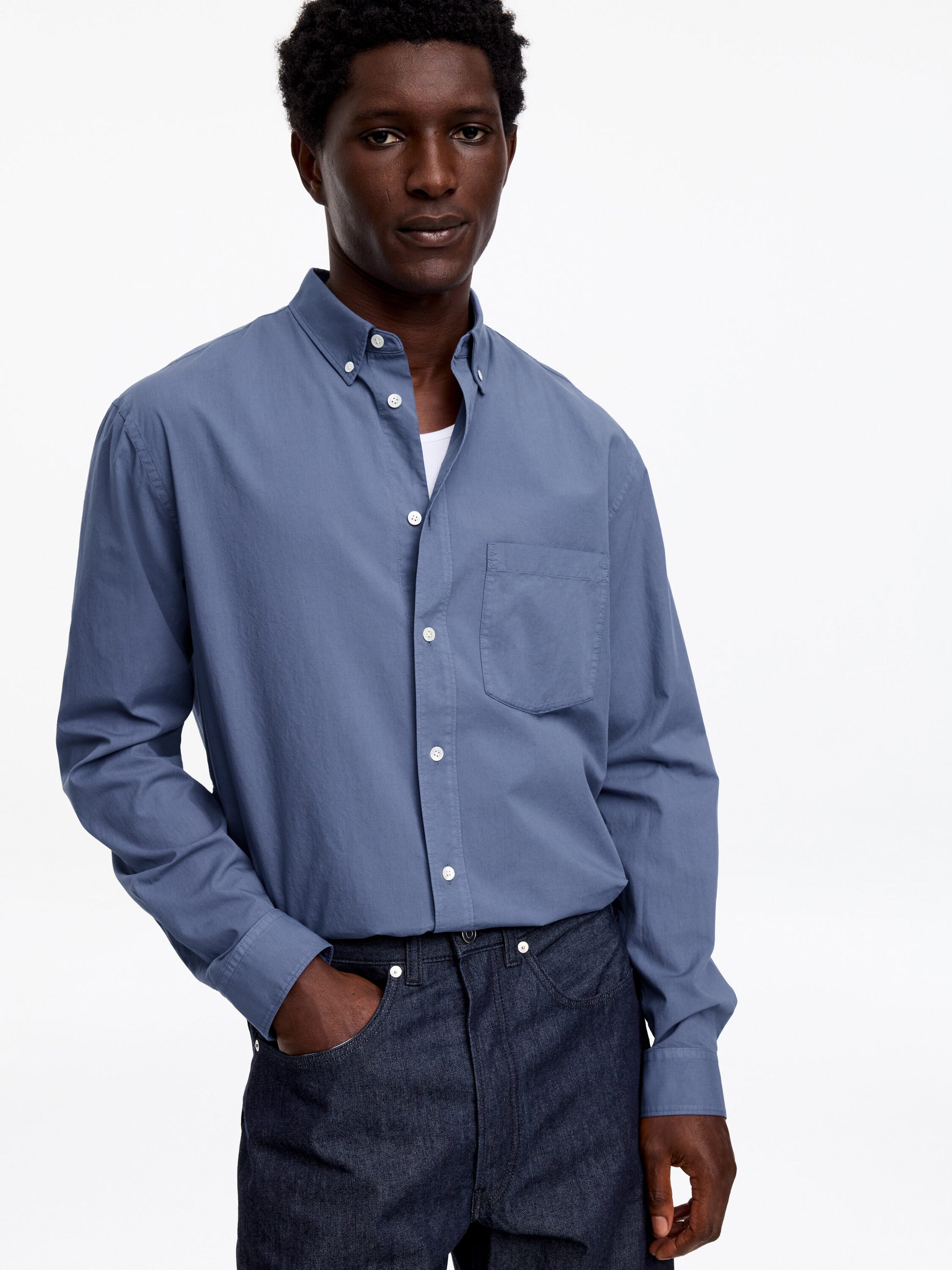 Relaxed Poplin Shirt - Blue - Image 4
