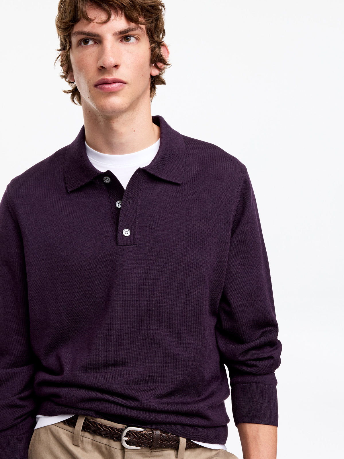 Merino Polo Jumper - Purple - Image 4