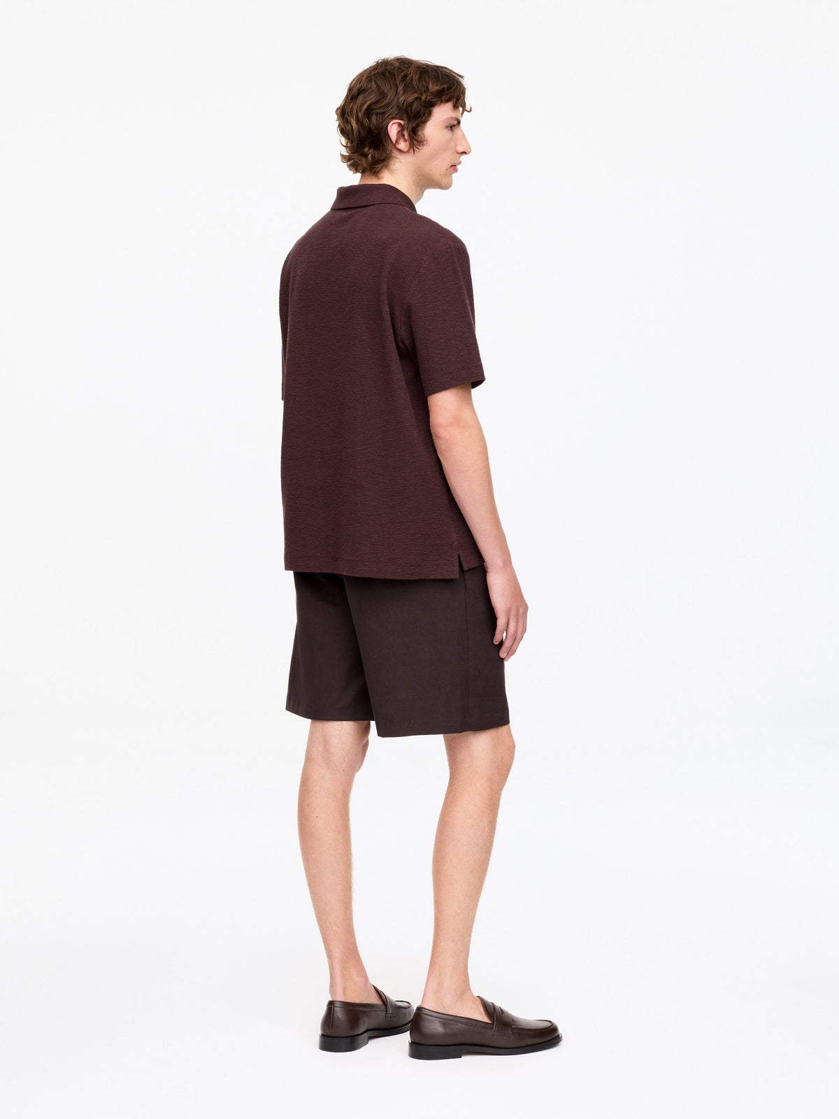 Cotton Linen Polo Shirt - Brown - Image 3