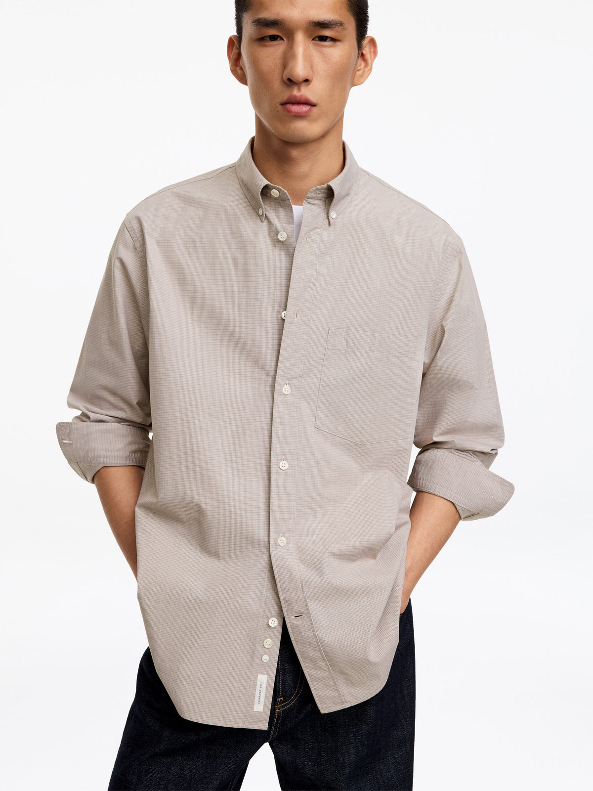 Relaxed Checkered Shirt - Beige - Image 4