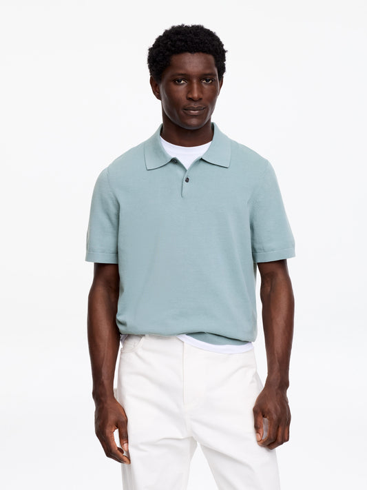 Fine-Knit Polo Shirt - Turquoise